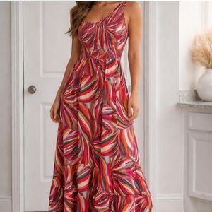 Colorful One-Shoulder Maxi Dress